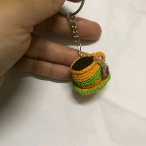 Crochet Cup Saucer Keychain