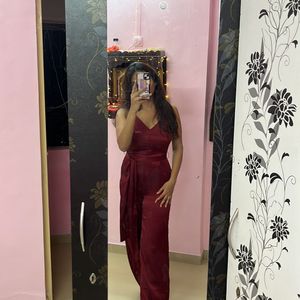 Maroon Jumpsuit With A Belt