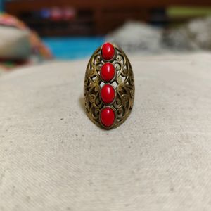 Pure Brass Antique Ring With Original Coral Stones