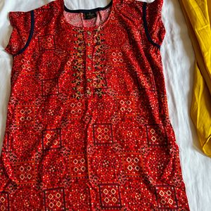 Red And Yellow Jacket Kurti For Women