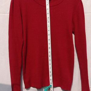 Ribbed Wine Red Pullover Sweatshirt