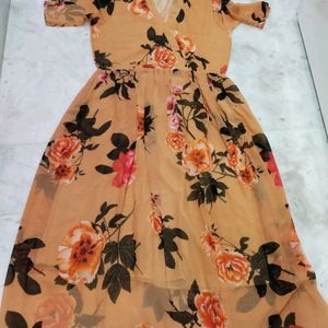 Orange Maxi Dress With V Shape Neckline