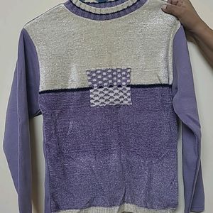 Cream And Lavender Color Shimmery Girls Sweater