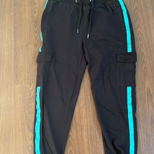 Black Joggers With Green Side Stripe Panel