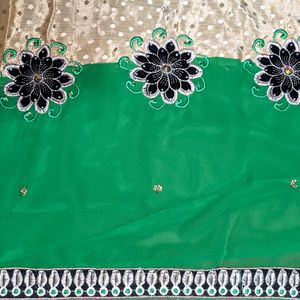 Green And Gold Embroidered Fancy Saree