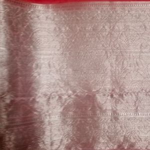 Organza Saree Red and Orange Mixed Colour