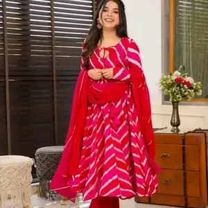 Stylish Pink Georgette Kurta With Dupatta For Wome