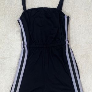 black playsuit with white stripes