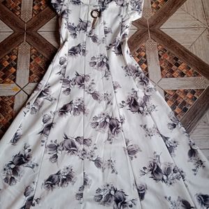 White Colour Floral Long Gown