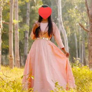 Peach Color Full Length 5 Mtr Gown