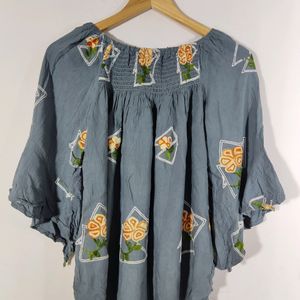 Grey Embroidered Top For Woman