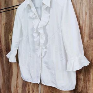 White Frill Shirt Size-44