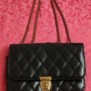 Black Leather Sling Bags For Women's Ladies