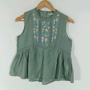 Sage Green Embroidered Casual Top (Women)