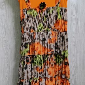 Bright Orange Floral Dress ( For Women )