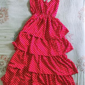 Red Polka Print Maxy Dress