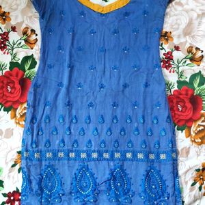 Stitched Blue Embroied Cotton Kurtha | Size 36