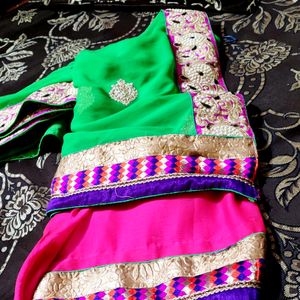 Heavy Designer Pink And Green Saree