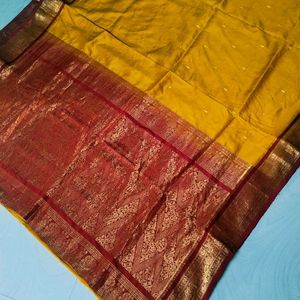 Yellow N Red Colour Pure Gadwal Saree