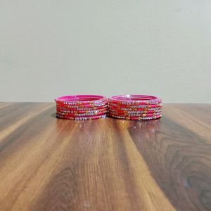 Pink Stone Glass Bangles