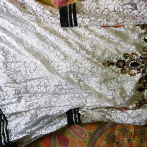 Full Flared Heavy White Anarkali Kurti