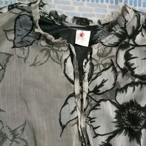 Grey And Black Floral Printed Midi Dress