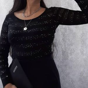 Knitted Sequin Sweatshirt In Black