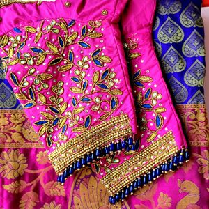 Pure Kanchi Pattu Silk  Saree With Maggam Blouse