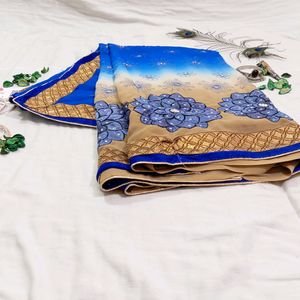 Embroidered Blue Saree With Blouse