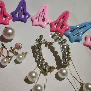 Most Affordable Combo- Hair Clips, Korean Earrings