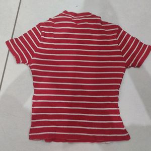 Outryt Red Striped Ribbed Top