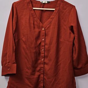 Maroon Shirt Style Top