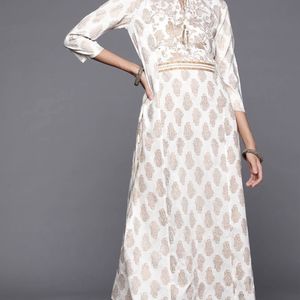 Off White Ethnic Motif Golden Kurta With Hanging