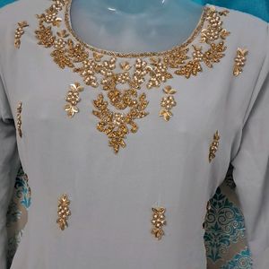 Greyish Sky-blue Sharara Set