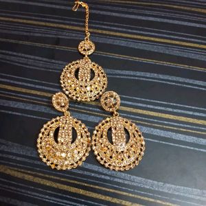 Jewellery Golden Set With Free Gajra Scrunchie