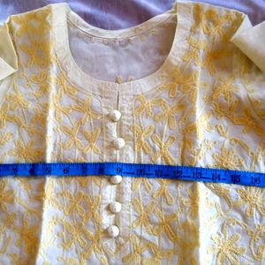 Chikankari Yellow Long Kurti