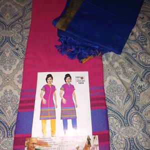 Khadi Linen Raw Pink Blue Suit With Dupatta