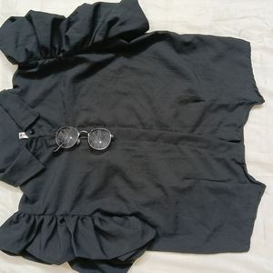 Balloon Sleeves Black Shirt