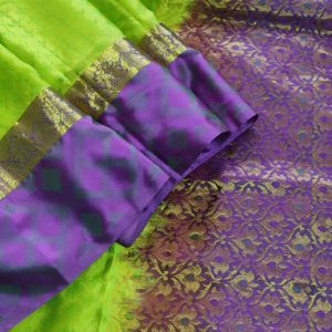 Parrot Green And Purple Silk Saree