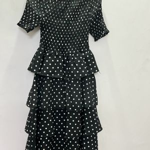 Korean Polka Dot Black Flared Dress