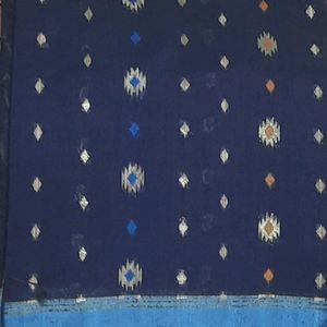 Navy Blue Tussar Silk with Sky Border