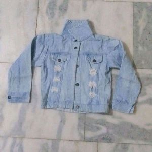 Women Blue Torn Denim Jacket