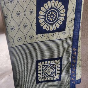 Green And  Blue Saree (Fall Is Attached)