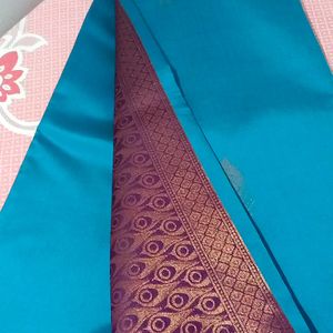 Teal Blue Color Saree With Magantha Pallu