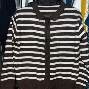 Brown And White Strip Sweater