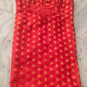 LADIES SUIT RED BANARSI SILK