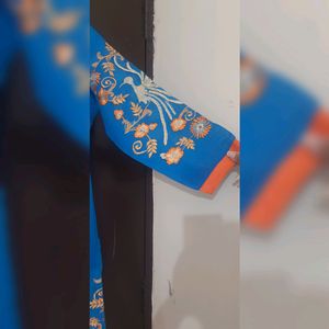 Blue Floral Design Kurta With Orange Pant