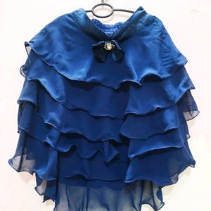 Party Salsa Navy Blue Frill Skirt With Satin Belt