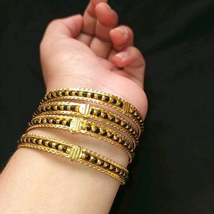 Gold Plated Black Beads Bangles (Woman)