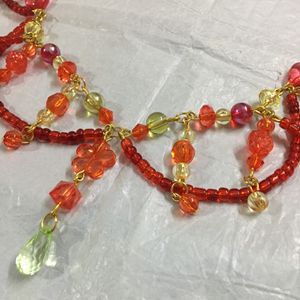 Fairy Red & Green Beaded Loop Necklace